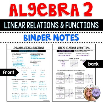 Preview of Algebra 2 - Linear Relations and Functions Binder Notes Worksheet