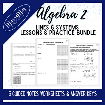 Preview of Algebra 2 - Lines & Systems Unit Guided Notes & Worksheets Bundle