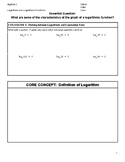 Algebra 2-Logarithms and Logarithmic Functions Guided Notes w/Key