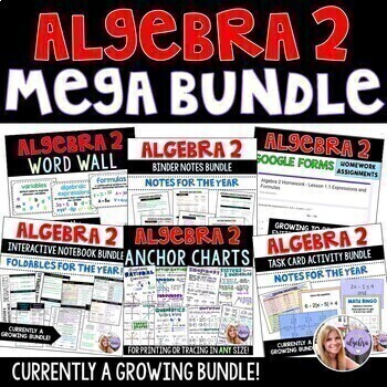 Preview of Algebra 2 MEGA Bundle - Foldables, Binder Notes, Word Wall, Homework, etc
