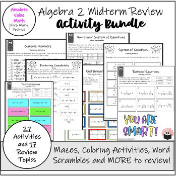 Preview of Algebra 2 Review Activities BUNDLE | Fun Algebra 2 Review | Midterm Review |