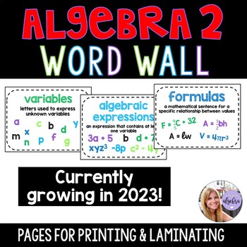 Preview of Algebra 2 Math Word Wall - Growing Set!