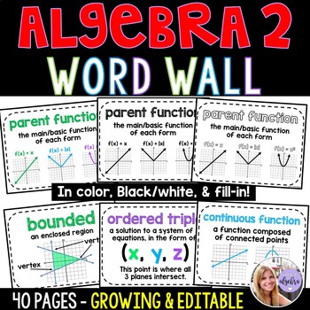 Preview of Algebra 2 Math Word Wall - Growing Set!