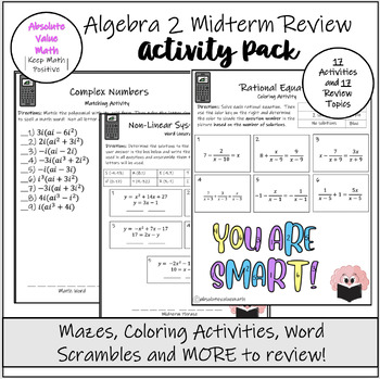 Preview of Algebra 2 Midterm Review | High School Math Mid-Year Review Activities 