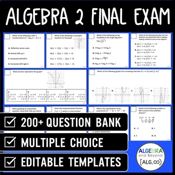 Preview of Algebra 2 Midterm and Final Exam | Semester Review | End of the Year Assessments