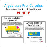 Algebra 2 & Pre-Calculus Summer or Back to School Readines