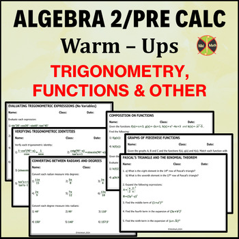Preview of Algebra 2/PreCalc Warm-Ups-Trigonometry, Functions, The Binomial Theorem