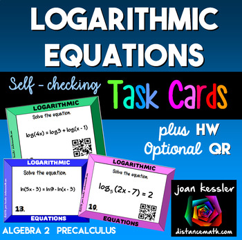 Preview of Logarithmic Equations Task Cards plus HW