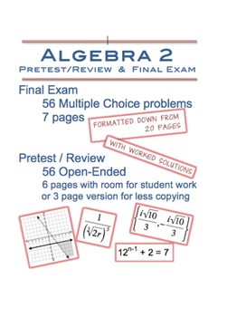 Preview of Editable Algebra 2 PreTest/Review and Final Exam
