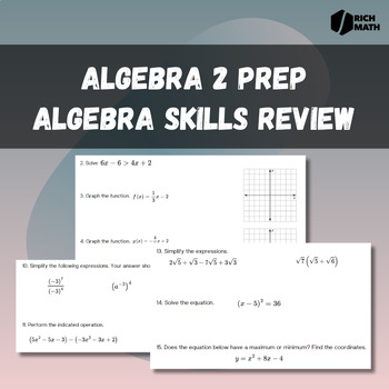 Preview of Algebra 2 Prep Skills Review: Practice your Algebra 1 skills!