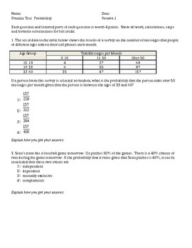 Preview of Algebra 2 - Probability Unit Tests- 3 versions