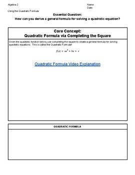 Preview of Algebra 2 - Quadratic Formula Guided Notes w/ Key