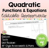 Quadratic Functions Assessments (Algebra 2 - Unit 4)