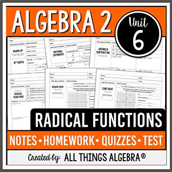 Preview of Radical Functions (Algebra 2 Curriculum - Unit 6) | All Things Algebra®
