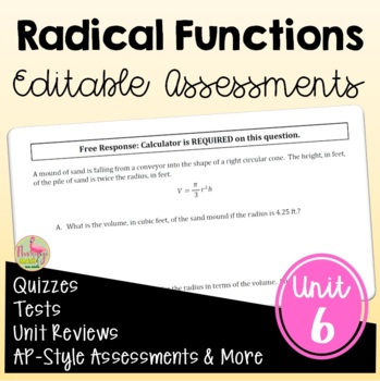 Preview of Radical Functions Assessments (Algebra 2 - Unit 6)