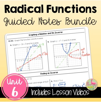 Preview of Radical Functions Guided Notes with Lesson Videos (Unit 6)