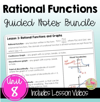 Preview of Rational Functions Guided Notes (Algebra 2 - Unit 8)