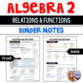 Preview of Algebra 2 - Relations and Functions Binder Notes Worksheet