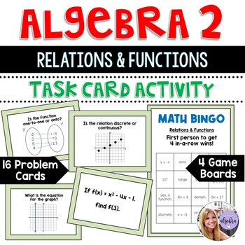 Preview of Algebra 2 - Relations and Functions Bingo Task Card Game
