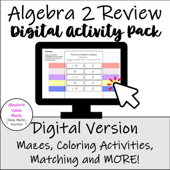 Preview of Algebra 2 Digital Review Activities | Coloring Page | Matching | True False |