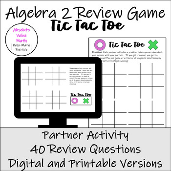 Preview of Algebra 2 Review Game Tic Tac Toe (Digital and Printable Resource Included!)