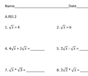 Solving Radical Equations Activity