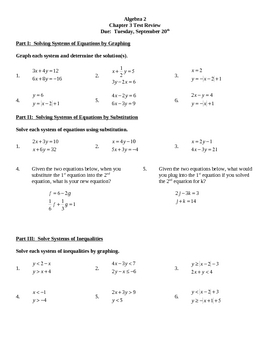 Preview of Algebra 2 - Solving Systems of Equations Test Review