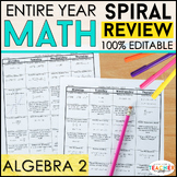 Algebra 2 Spiral Review | Homework, Algebra 2 Warm Ups, Progress Monitoring
