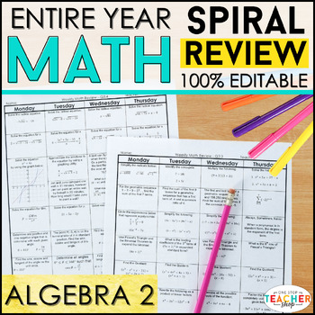 Preview of Algebra 2 Spiral Review | Homework, Algebra 2 Warm Ups, Progress Monitoring