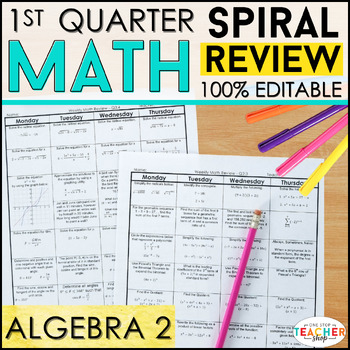 Preview of Algebra 2 Spiral Review & Quizzes | Algebra 2 Homework or Warm Ups | 1st QUARTER
