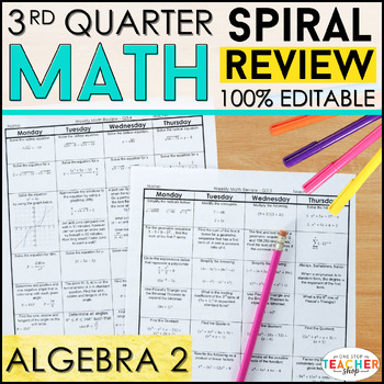 Preview of Algebra 2 Spiral Review & Quizzes | Algebra 2 Homework or Warm Ups | 3rd QUARTER