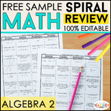 Algebra 2 Spiral Review & Weekly Quizzes | FREE