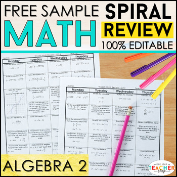 Preview of Algebra 2 Spiral Review & Weekly Quizzes | FREE