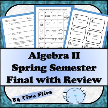 Preview of Algebra 2 Spring Semester Final Exam with Review
