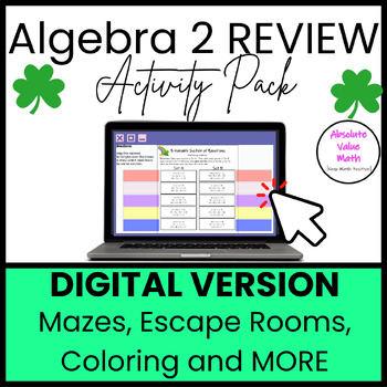Preview of Algebra 2 St. Patricks Digital Review Activity Pack (12 Digital Activities)