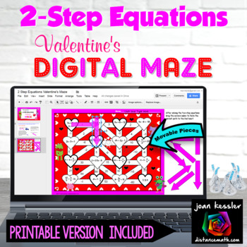 Preview of 2 Step Equations Valentine Digital Maze plus Printable