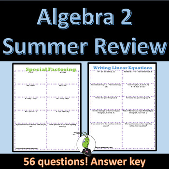 Preview of Algebra 2 Summer Review Packet Editable - Back to School Review