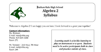 Preview of Algebra 2 Syllabus