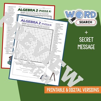 Preview of Algebra 2 Terms Word Search Puzzle Math Activity Vocabulary Worksheet