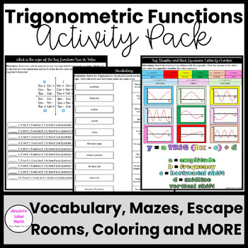 Preview of Algebra 2 Trigonometric Functions Activities |Maze | Vocabulary |Coloring