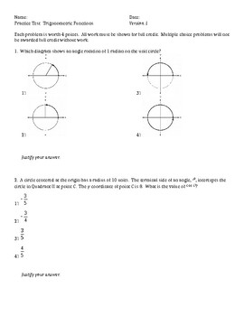 Preview of Algebra 2 - Trigonometric Functions Unit Tests - 3 versions