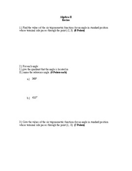 Preview of Algebra 2, Trigonometry Review/Study Guide