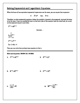Solve Exponential And Logarithmic Equations Teaching Resources