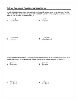 Algebra Tutorial & Worksheets: Solving Systems of Equations by Substitution