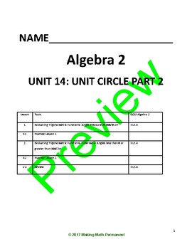 Preview of Algebra 2  UNIT 14: UNIT CIRCLE PART 2