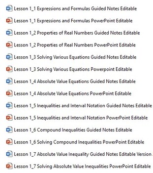 Preview of Algebra 2 Unit 1 PowerPoints Guided Notes - Expressions, Equations, Inequalities