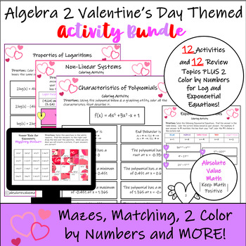 Preview of Algebra 2 Valentine's Day Themed BUNDLE (14 Printable Activities Included)