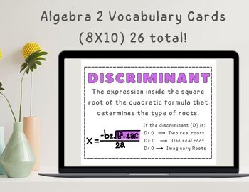 Preview of Algebra 2 Vocabulary Cards | Math Terms | Functional Classroom Art | INB