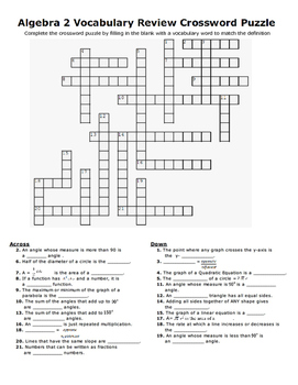 Preview of Algebra 2 Vocabulary Review Crossword Puzzle