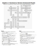 Algebra 2 Vocabulary Review Crossword Puzzle